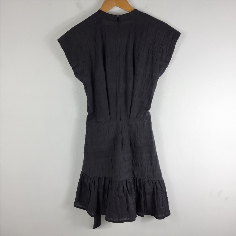 Veronica Beard Shadow Extended Shoulder Shirred Ruffle Wrap Minidress Black Sz 6 - Picture 7 of 12